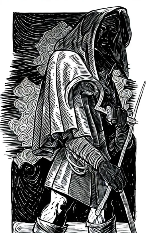 Prompt: Make me a balck figure in the style of oldschool dnd lineart. Make it look like it is hand drawn. Make sure it is black and white only