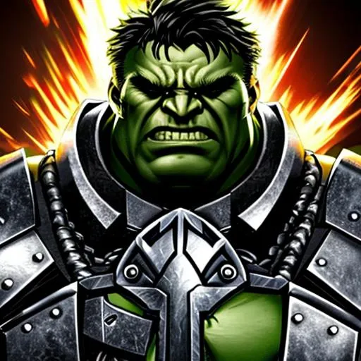 incredible hulk wearing battle armor and wielding a... | OpenArt