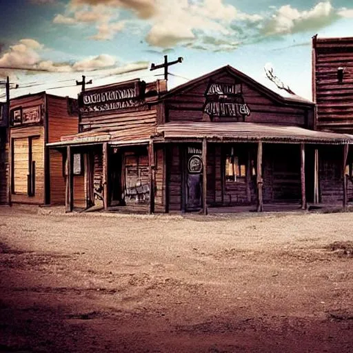 Prompt: photorealistic wild west town, cinematic, gunslinger, cowboy, salon
