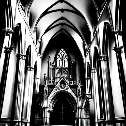 Prompt: black and white gothic church
