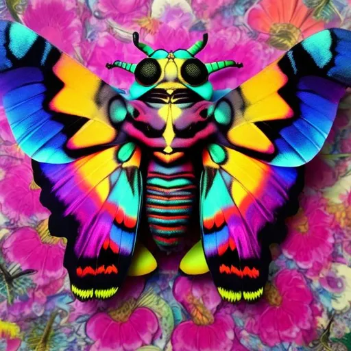 Prompt: Deaths head hawkmoth diorama in the style of Lisa frank