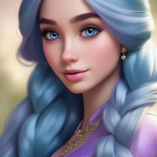 Prompt: rapunzel (disney version) with blue hair and eyeliner