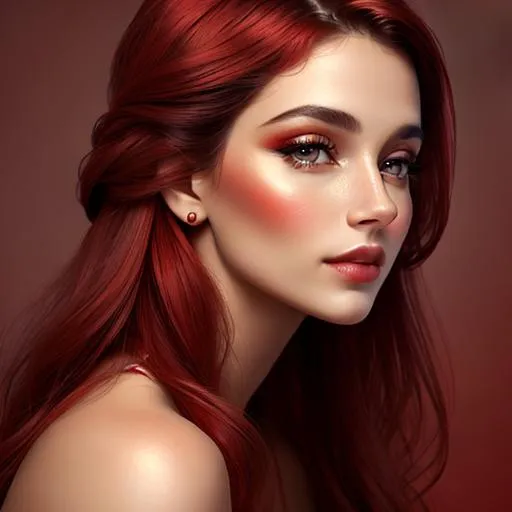 Prompt: Beautiful ethereal woman. color scheme of tuquoise and red. facial closeup