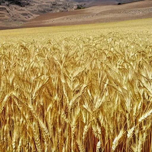 Prompt: Wheat crops fields in mountain 