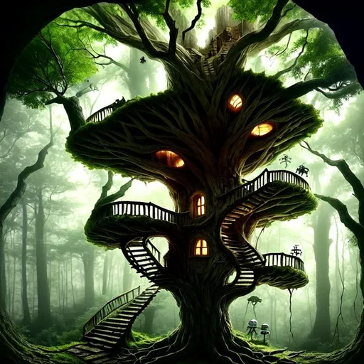 Old hollow tree in an old forrest, Windows, holes an... OpenArt