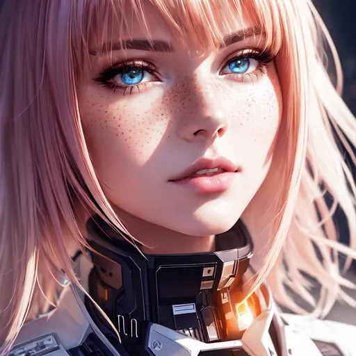 Prompt: portrait photo, 21 years old, medium length asymmetric hair cut, blonde with redhead highlights, heterochomia eyes, shaved on side, light freckles, Futuristic cyberpunk jacket with high collar, white top with keyhole, heavenly beauty, 8k, 50mm, f/1. 4, high detail, sharp focus, cowboy shot, perfect anatomy, arms behind back, sunshine on her face, sunset, window side, Carne Griffiths, Conrad Roset, highly detailed, detailed and high quality background, oil painting, digital painting, Trending on artstation , UHD, 128K, quality, Big Eyes, artgerm, highest quality stylized character concept masterpiece, award winning digital 3d, hyper-realistic, intricate, 128K, UHD, HDR, image of a gorgeous, beautiful, dirty, highly detailed face, hyper-realistic facial features, cinematic 3D volumetric, illustration by Marc Simonetti, Carne Griffiths, Conrad Roset, 3D anime girl, Full HD render + immense detail + dramatic lighting + well lit + fine | ultra - detailed realism, full body art, lighting, high - quality, engraved | highly detailed |digital painting, artstation, concept art, smooth, sharp focus, Nostalgic, concept art,