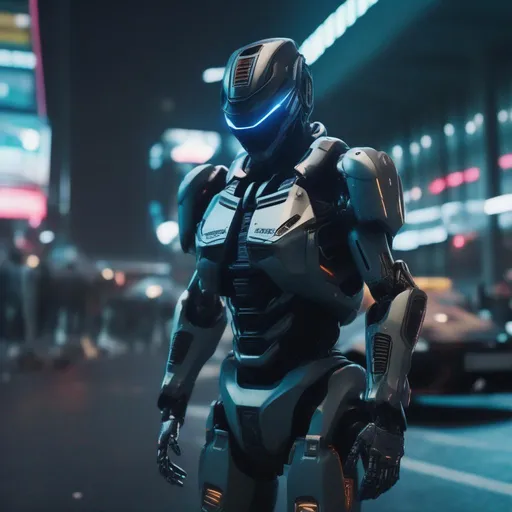 Prompt: A ultra realistic android robot cop in São Paulo, cinematic, ultra detailed, high definition, very complex build, cyberpunk aesthetic, epic cinematography, designed by Lamborghini. realistic photography 