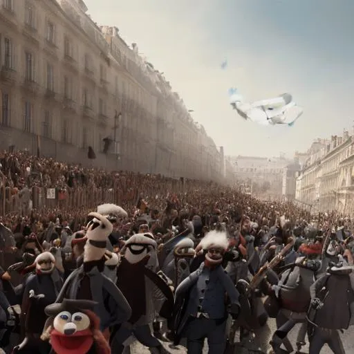 Prompt: A French Revolution riot but its muppets  on a barricade flying a flag