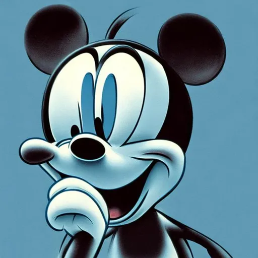 Prompt: a blue tone artwork of Mickey Mouse who is in panicking and crying like if it was drawn by walt Disney studio in 1928