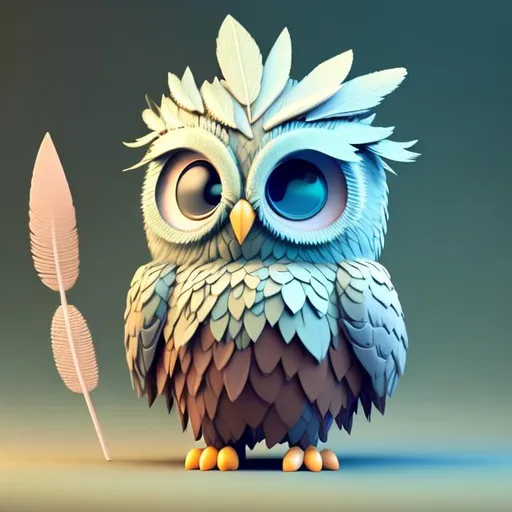 Prompt: tiny cute owl with feathers made of sage leaves ,toy, standing character, soft smooth lighting, soft pastel colors, skottie young, 3d blender render, polycount, modular constructivism, pop surrealism, physically based rendering, square image