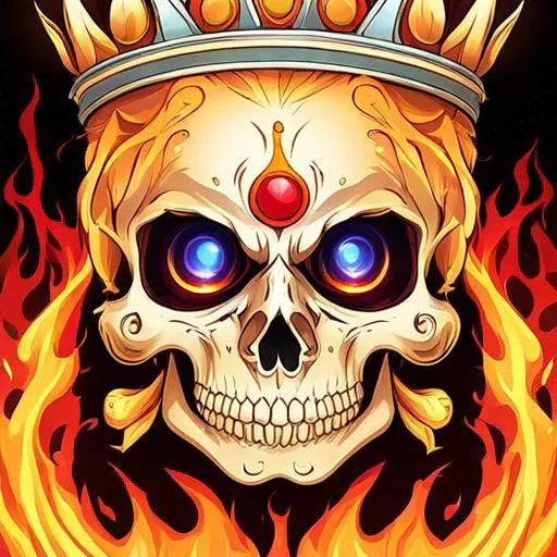 Prompt: Flaming skull wearing a crown anime style