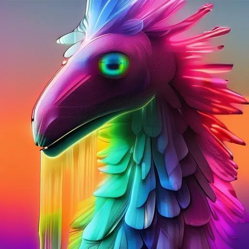 Prompt: Beautiful doodle, broken glass effect, vivid rainbow colours, frilling, shading, feathers, beksinski, like something that doesn't even exist, mythical creature