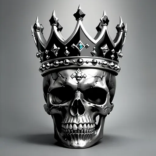 Prompt: black and silver skull, non traditional crown
