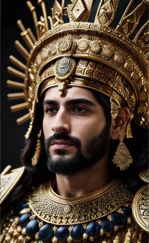 Prompt: create most beautiful photograph of most beautiful fictional  Achaemenid King, extremely, detailed environment, detailed background, intricate, detailed skin, natural colors , professionally color graded, photorealism, 8k, moody lighting.