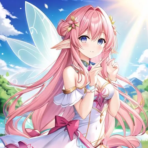 Prompt: A fairy goddess with pink long hair
