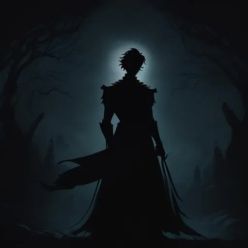 Prompt: a mysterious but very handsome prince stands in the foreground, their silhouette shrouded in darkness. He reaches out for a beautiful book but can't reach