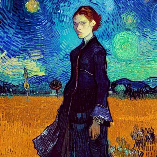 Prompt: Incredibly beautiful portrait of a skinny woman , fierce, diaphanous, intricate, by Van Gogh, ismail inceoglu , super resolution, UHD
