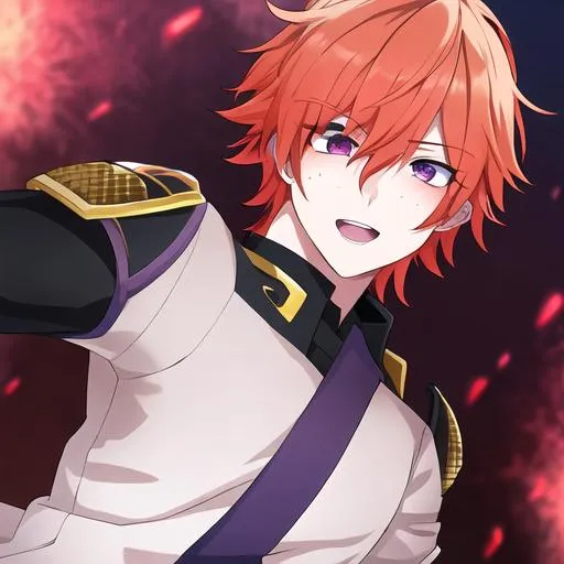 Prompt: Erikku male adult (short ginger hair, freckles, right eye blue left eye purple) UHD, 8K, Highly detailed, insane detail, best quality, high quality,  anime style,  fighting, covered in blood, psychotic