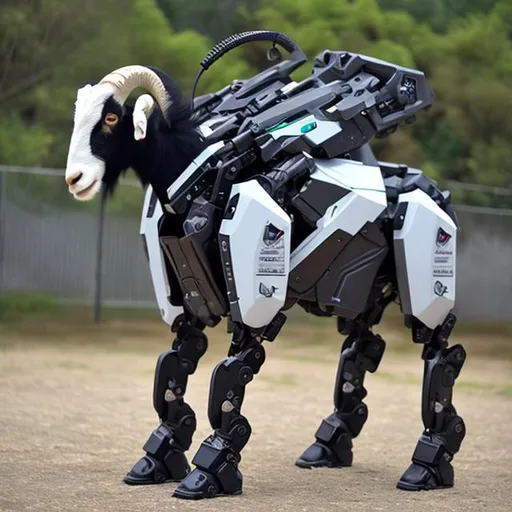 Prompt: a goat mech suit