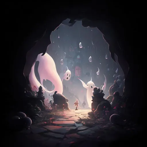 Prompt: in the world of dreams surrounded by ghosts, illustration, artstation, dynamic soft lighting, high-res, 4k, stylistic