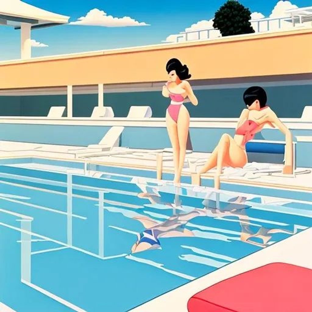 Poolside in style of Hiroshi Nagai painting | OpenArt