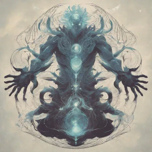 Prompt: Create a symbolic image representing the player's floating arms merging with the beastly form of Arcana. The top part should depict the ethereal arms, while the bottom part should portray the formidable, otherworldly beast. These two elements should blend seamlessly into a single, harmonious symbol. The image should capture the mysterious connection between the player and Arcana, hinting at their intertwined destinies. In this representation, the top portion symbolizes the player's floating arms, while the bottom part represents the beastly form of Arcana. The two halves are integrated to form a unified symbol, reflecting the connection between the player and Arcana in the game.