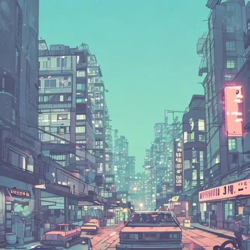 Prompt: Lofi City feels 
add text that says City Haze

