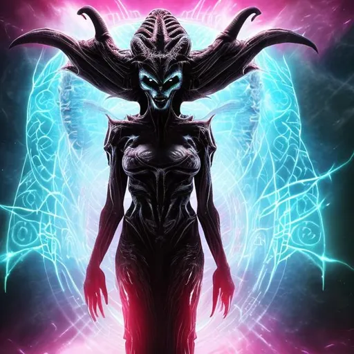 satanic alien goddess wreathed by electronic fire. s... | OpenArt