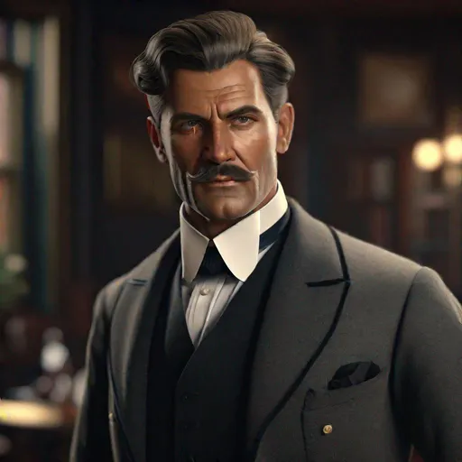 Prompt: An ultra realistic waist up portrait of tough looking butler in the 1920s, long shot super detailed lifelike illustration, action-adventure outfit

soft focus, clean art, professional, old style photo, CGI winning award, UHD, HDR, 8K, RPG, UHD render, HDR render, 3D render cinema 4D