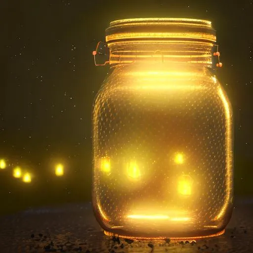 Prompt: fireflies in a jar, night time escape 