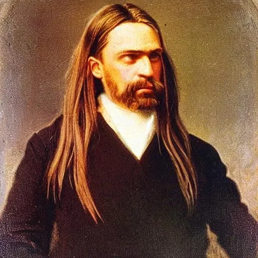 Prompt: man long blonde hair portrait art Albert Bierstadt