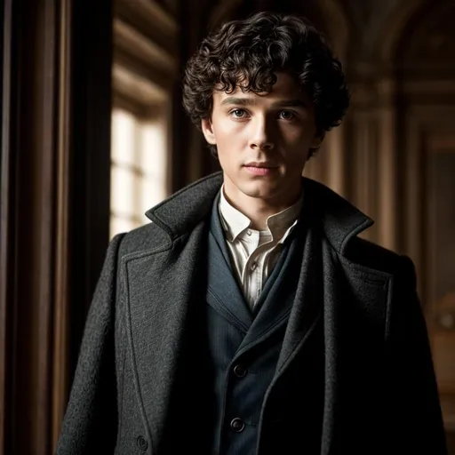 Prompt: verry young sherlock holmes, symetric face