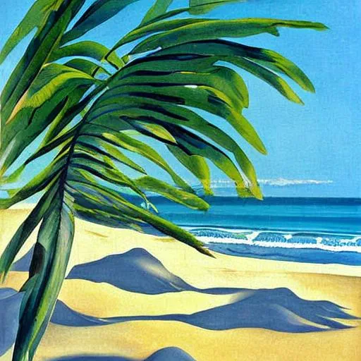 Prompt: a tropical beach painting by Georgia O'Keeffe