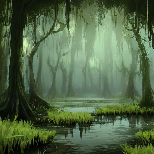 Prompt: swamp background for games
