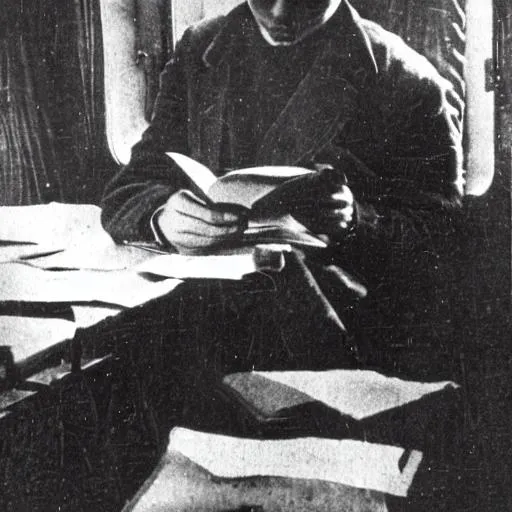 Prompt: Israel Regardie at age 21 reading the equinox on a train to Paris in the year 1910