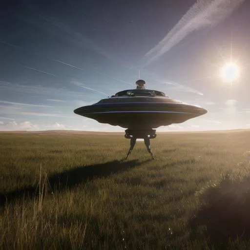 Prompt: 8k portrait of a ufo alien craft  floating high, above a field of grass, abducting a human into the alien craft, high details, wind draft, cinematic style, xfiles, deviantart rendered in unreal engine 5, intricate details