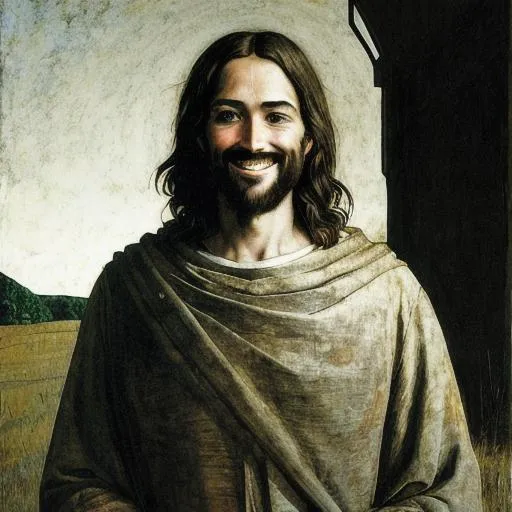 Jesus Christ smiling in the style of Andrew Wyeth | OpenArt