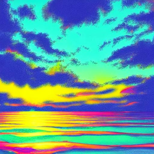 KREA - guache painting of a vibrant color sunset, vaporwave aesthetic,  waves crashing, subtle, romantic