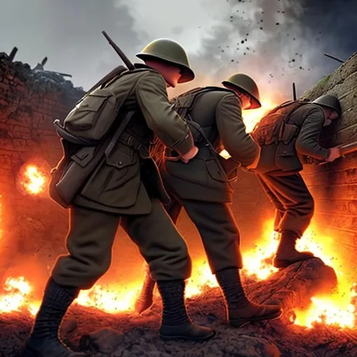 Prompt: ww2 trenches fights explosions

