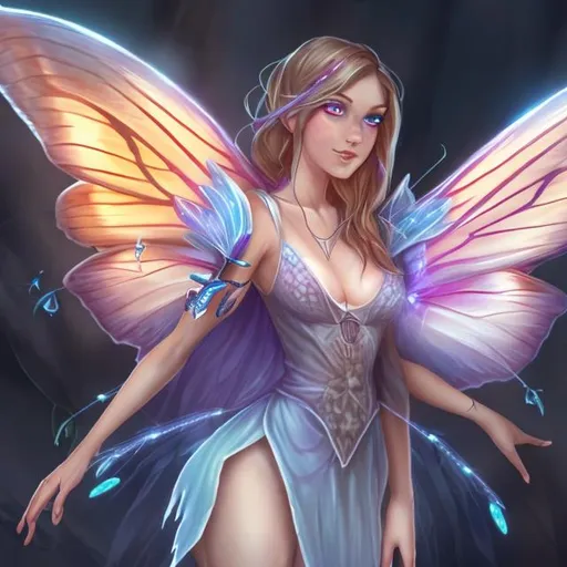 Prompt: Female Fairy sorcerer with moth wings
