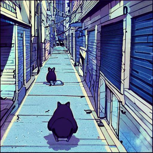 raccoon gang, Makoto shinkai anime style, alleyway,...