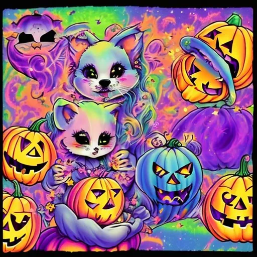Prompt: Halloween night in the style of Lisa frank