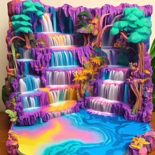 Prompt: Lisa frank style waterfall diorama 