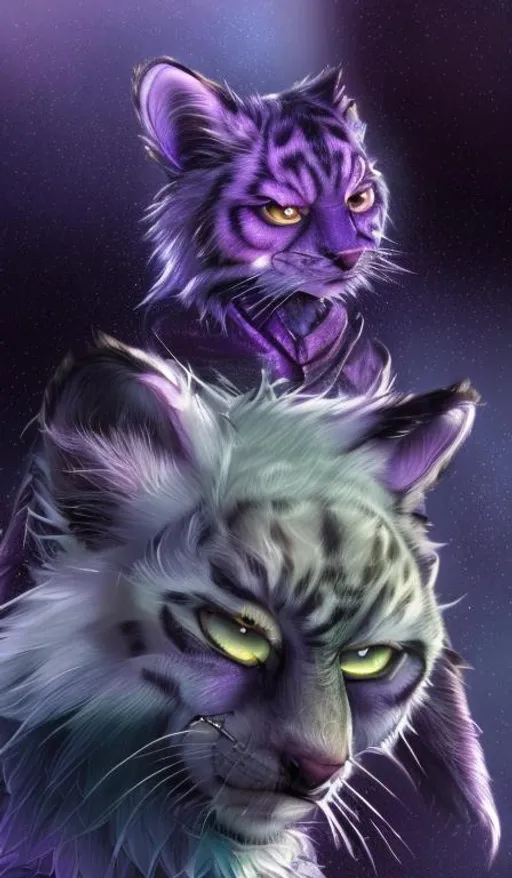 Prompt: character concept art | cute | male | anthropomorphic | fluffy | tiger |  feline | khajiit |furry | fine face| purple eyes | pretty face | key visual | fine details | starry sky | watching stars