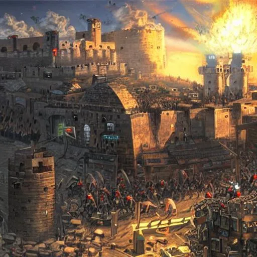 Prompt: Siege of Jerusalem 1099 AD cyberpunk