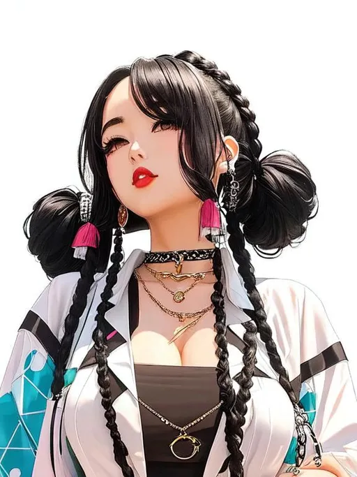 vaporwave japan city, anime girl wearing chain acces