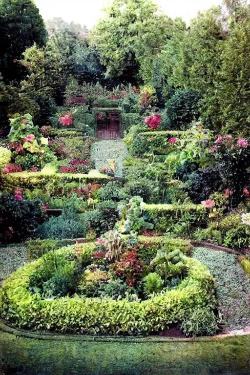 Prompt: Old photo of a garden from the 90's