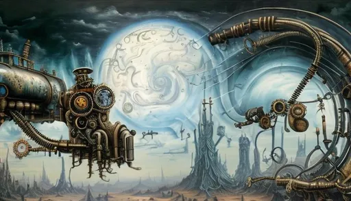 Prompt: steampunk, surrealistic, painting