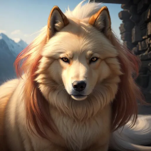 Prompt: 8k, 3D, UHD, masterpiece, oil painting, best quality, artstation, hyper realistic, photograph, perfect composition, zoomed out view of character, 8k eyes, Portrait of a (beautiful Ninetales), {canine quadruped}, glistening gold fur, thick luxurious fur, deep sinister (crimson eyes), ageless, lives a thousand years, epic anime portrait, vindictive, angry, growling, vengeful, wearing a luxurious {crimson collar}, presenting magical jewel, billowing gold mane with fluffy golden crest, golden magic fur lighlights, studio lighting, global illumination, sharp focus, intricately detailed fur, graceful, regal, billowing chest, cinematic, vector art, ray tracing, possesses fire element, blizzard, snow mountain, magnificent, sharp detailed eyes, beautifully detailed face, highly detailed starry sky with pastel pink clouds, ambient golden light, plump, perfect proportions, vector art, nine beautiful tails with pale orange tips, insanely beautiful, highly detailed mouth, symmetric, sharp focus, golden ratio, magic fur highlights, complementary colors, perfect composition, professional, unreal engine, high octane render, highly detailed mouth, Yuino Chiri, Anne Stokes