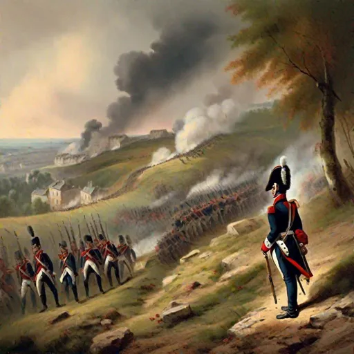 Prompt: Napoleonic War, Hill, Soldier, Painting Art